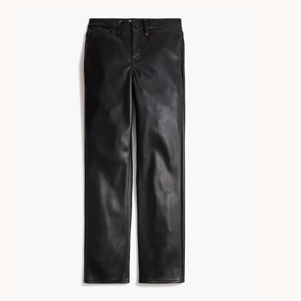 J crew tall black full-length straight-leg pant in faux leather